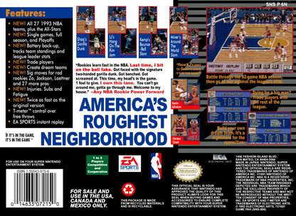 NBA Showdown for Super Nintendo Entertainment System with classic 16-bit basketball simulation theme back cover
