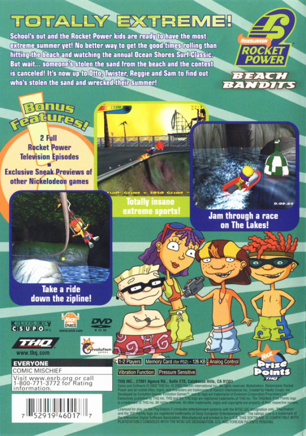 Rocket Power Beach Bandits – PlayStation 2 (PS2) video game back of case, action-adventure game.