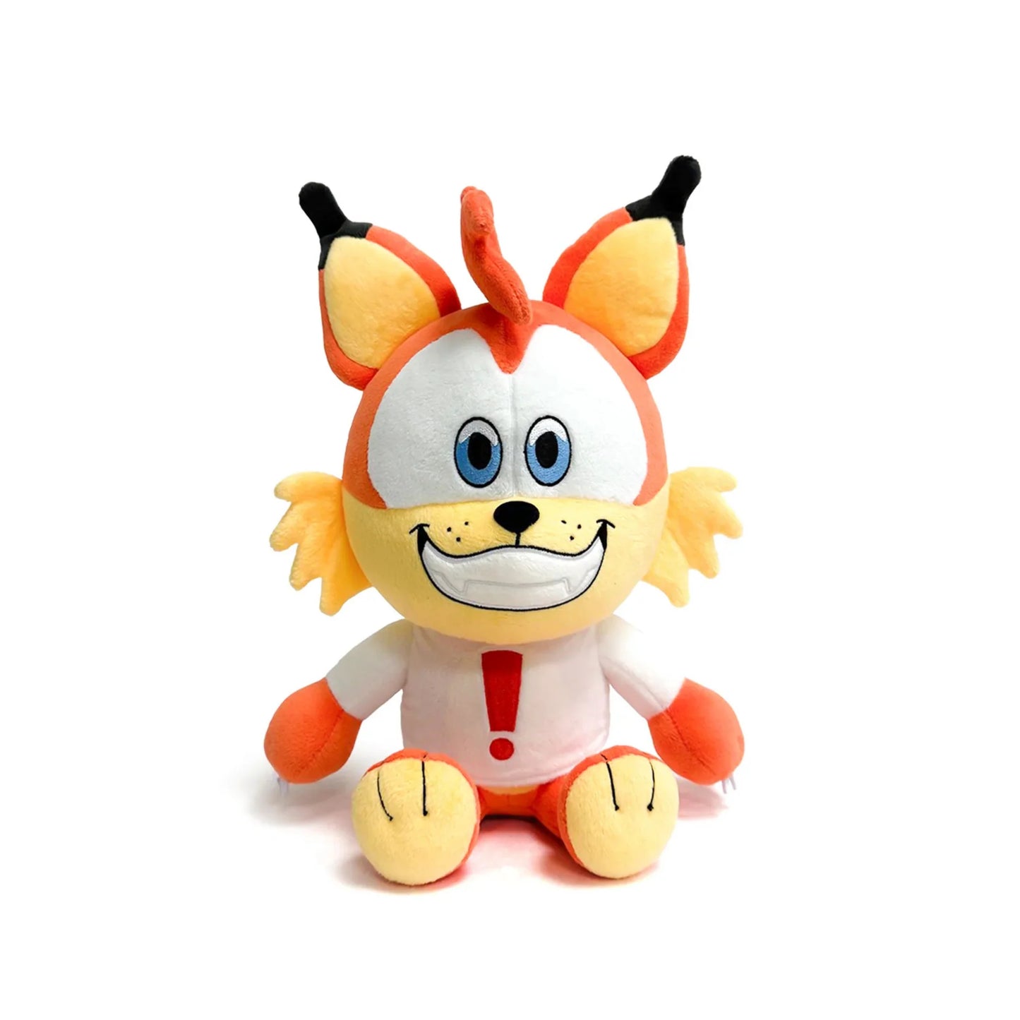 Bubsy plush inspired design featuring collectible retro video game character plush aesthetic soft stuffed toy cartoon bobcat mascot colorful platformer nostalgia classic gaming merchandise presentation