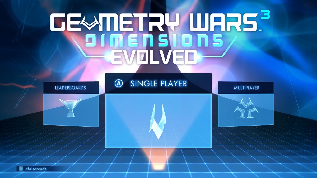 Geometry Wars 3: Dimensions Evolved start screen for Xbox One (XONE) arcade twin-stick shooter video game