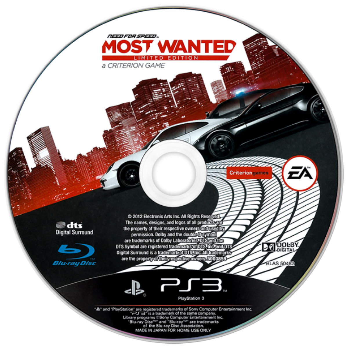 Need for Speed Most Wanted Limited Edition PlayStation 3 PS3 video game, arcade racing, open-world pursuits, high-speed action title disc