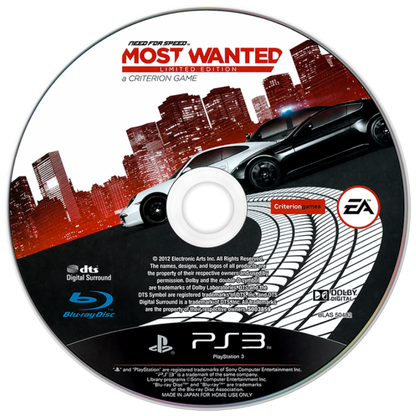 Need for Speed Most Wanted Limited Edition PlayStation 3 PS3 video game, arcade racing, open-world pursuits, high-speed action title disc