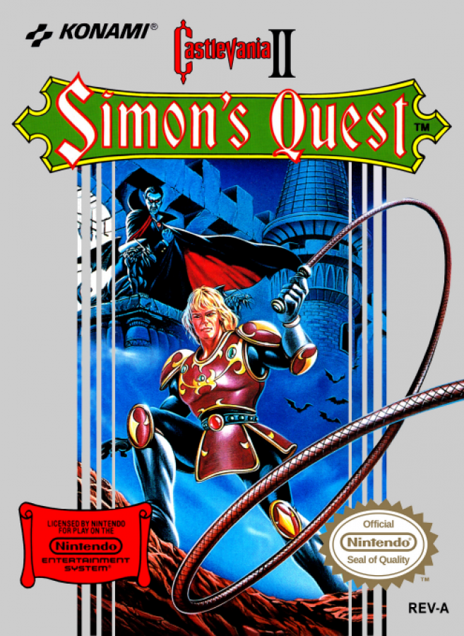 Castlevania II: Simon's Quest – Nintendo Entertainment System (NES) Front Cover Box Art for this Nes Game