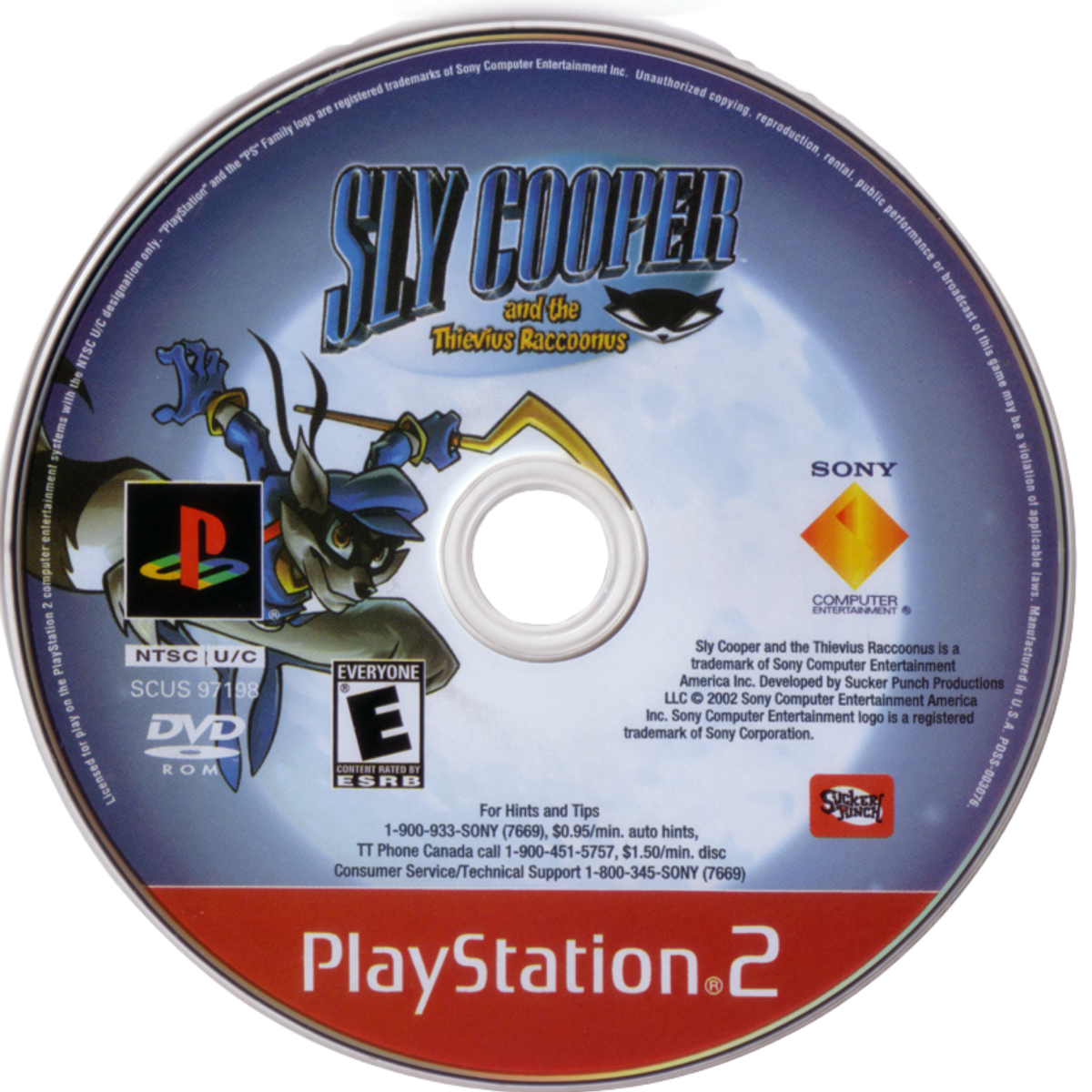 Sly Cooper and the Thievius Raccoonus [Greatest Hits] for PlayStation 2 (PS2) featuring a stylish stealth platforming adventure where master thief Sly and the Cooper Gang pull off heists across the globe; sneak fight and platform through episodic missions with a classic cartoon look in this Greatest Hits edition disc