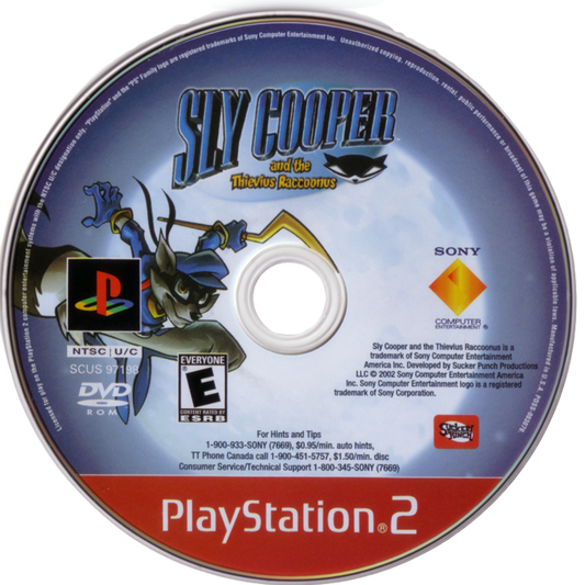 Sly Cooper and the Thievius Raccoonus [Greatest Hits] for PlayStation 2 (PS2) featuring a stylish stealth platforming adventure where master thief Sly and the Cooper Gang pull off heists across the globe; sneak fight and platform through episodic missions with a classic cartoon look in this Greatest Hits edition disc