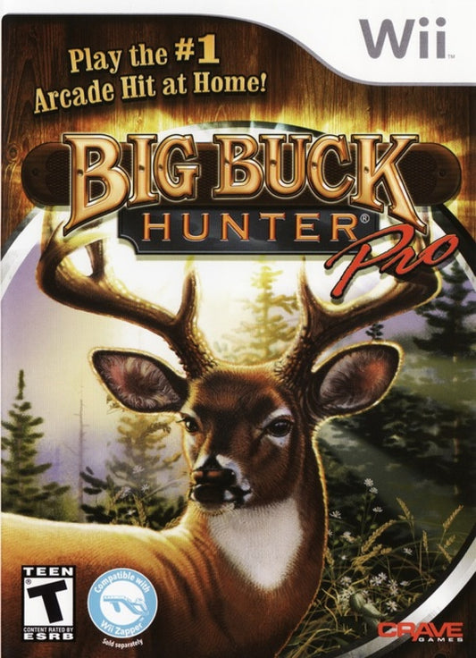 Big Buck Hunter Pro Wii inspired design featuring arcade hunting simulation aesthetic outdoor wilderness environments motion controlled shooting gameplay competitive score chasing wildlife tracking action family friendly sports entertainment nostalgic Nintendo Wii presentation cover art