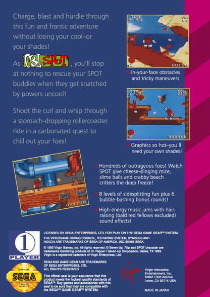 Cool Spot back cover art for Sega Game Gear (GG) video game