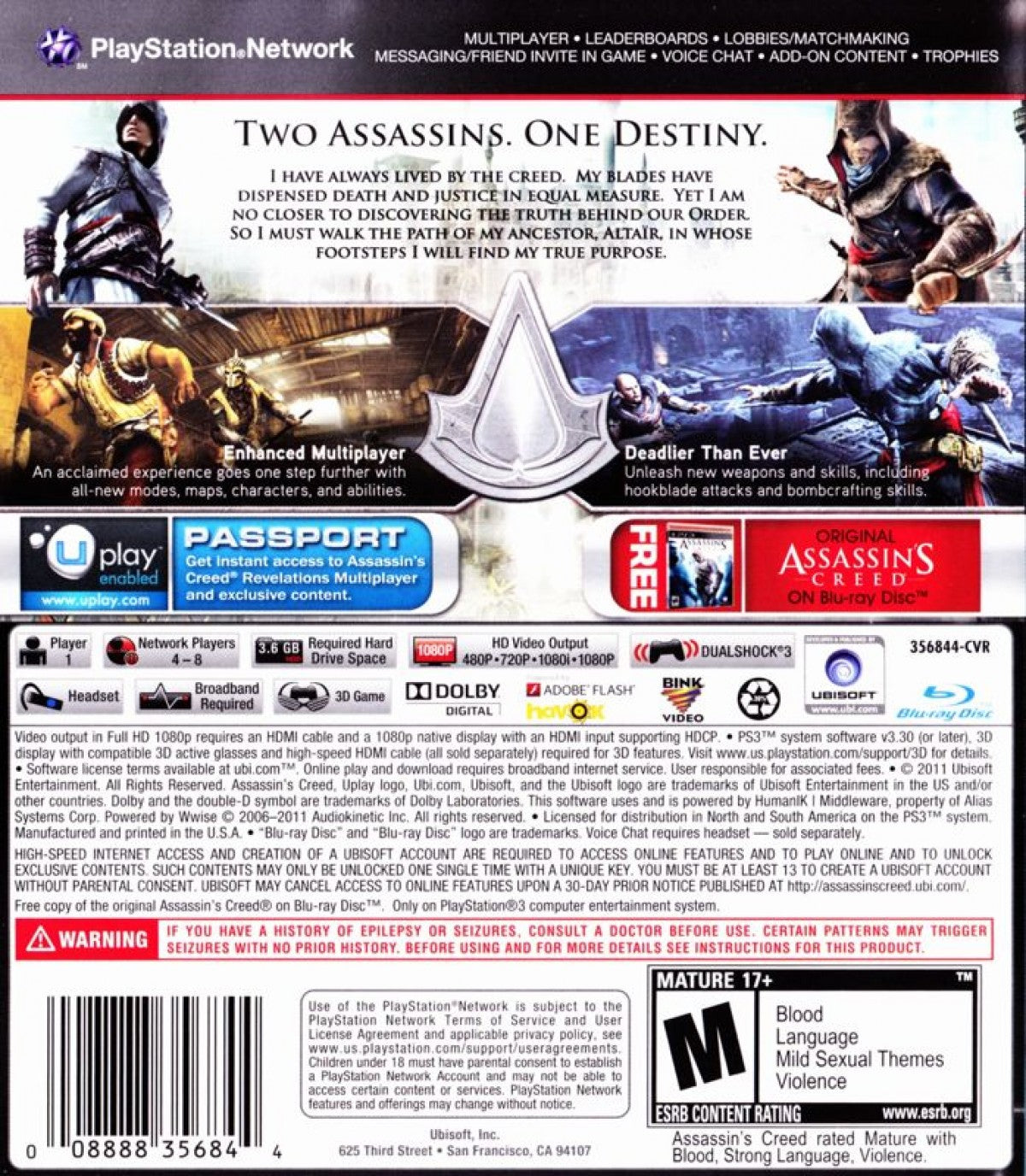 Assassin's Creed: Revelations [Signature Edition] back cover art for PlayStation 3 (PS3) video game
