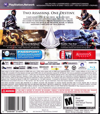 Assassin's Creed: Revelations [Signature Edition] back cover art for PlayStation 3 (PS3) video game