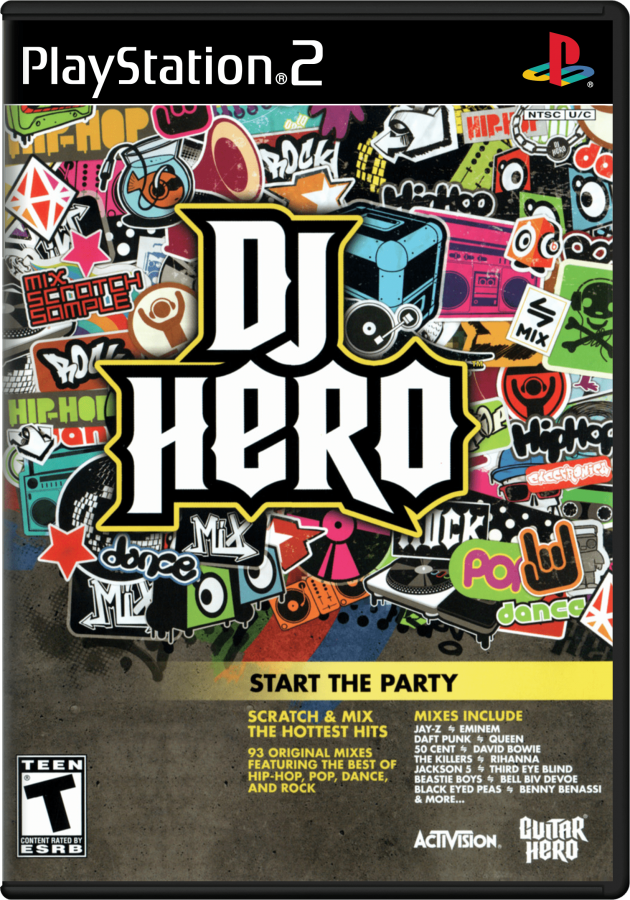 DJ Hero cover art for PlayStation 2 (PS2) music rhythm DJ turntable simulation video game