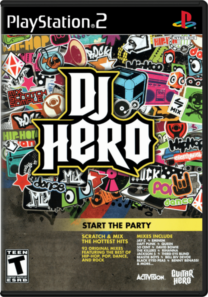 DJ Hero cover art for PlayStation 2 (PS2) music rhythm DJ turntable simulation video game