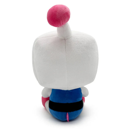 Bomberman 9 inch plush stuffed toy featuring the classic Bomberman character in white outfit with blue and red accents soft huggable fabric collectible video game merchandise