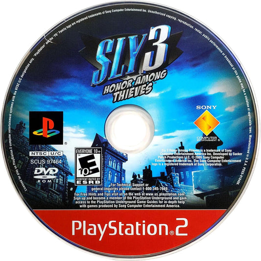 Sly 3: Honor Among Thieves [Greatest Hits] for PlayStation 2 (PS2) featuring the same globe trotting stealth platforming heist adventure with multiple playable Cooper Gang members and varied missions; includes the Greatest Hits re release branding for this complete team based caper on PS2 disc
