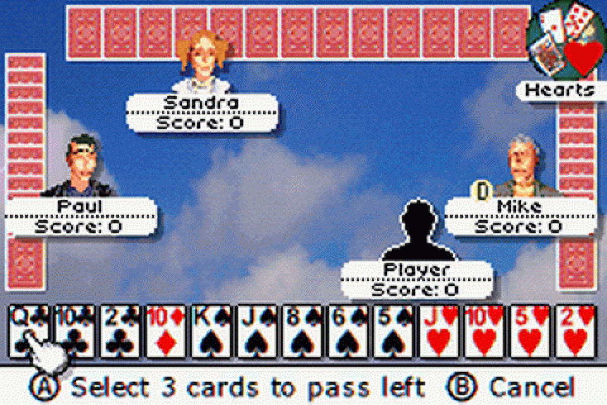 Ultimate Card Games for Game Boy Advance, gameplay for a card game collection video game with classic card games, multiplayer gameplay, strategy challenges, and casual tabletop-style fun