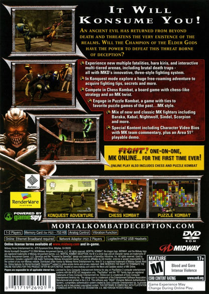 Mortal Kombat Deception Premium Pack PlayStation 2 (PS2) fighting video game back of case