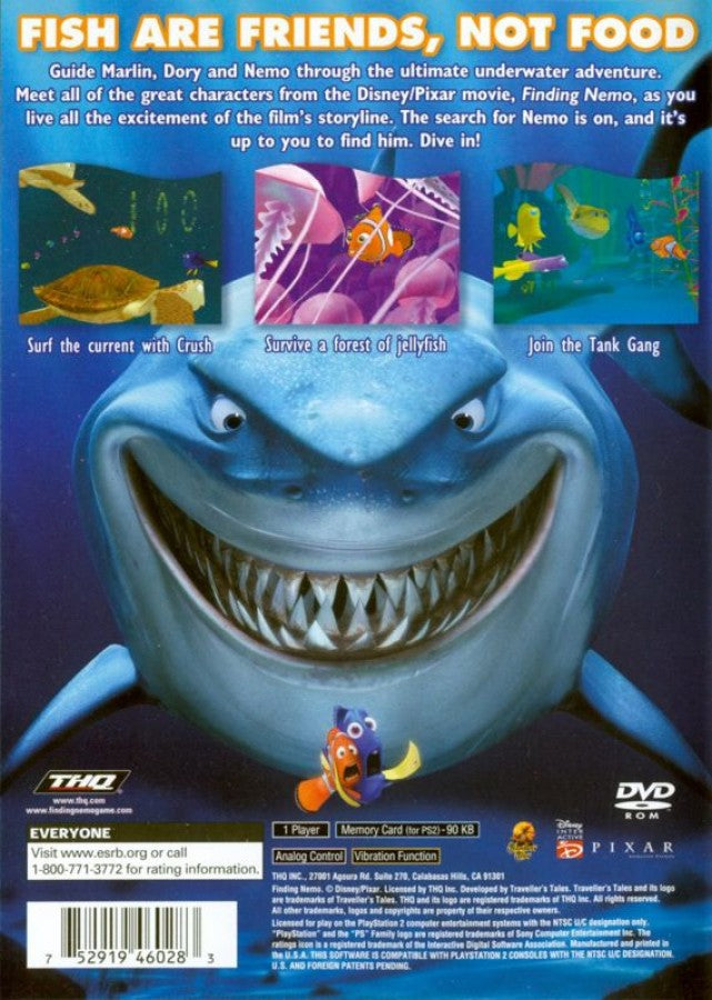 Finding Nemo [Greatest Hits] back cover art for PlayStation 2 (PS2) movie video game. 