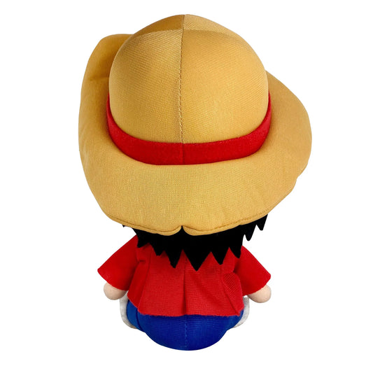 One Piece Zou Arc Monkey D. Luffy Sitting 7 inch plush toy featuring detailed character design soft stuffed collectible official anime merchandise and iconic pirate crew display plush for fans rear view