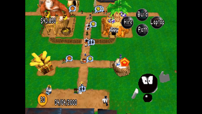 Sim Theme Park PlayStation 1 simulation video game designing and building amusement park roller coasters attractions staff management finances scenarios gameplay