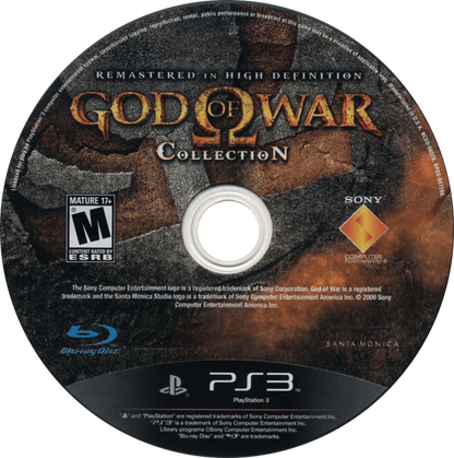 God of War: Collection disc for PlayStation 3 (PS3) video game