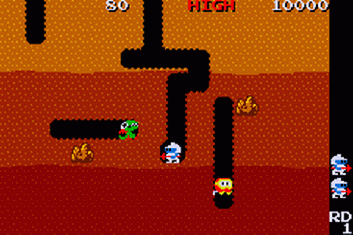 Namco Museum Game Boy Advance GBA compilation arcade classic video games collection including Pac-Man Ms Pac-Man Galaga Galaxian Dig Dug Pole Position and Rolling Thunder Namco Bandai anthology portable retro gaming gameplay screenshot