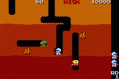 Namco Museum Game Boy Advance GBA compilation arcade classic video games collection including Pac-Man Ms Pac-Man Galaga Galaxian Dig Dug Pole Position and Rolling Thunder Namco Bandai anthology portable retro gaming gameplay screenshot