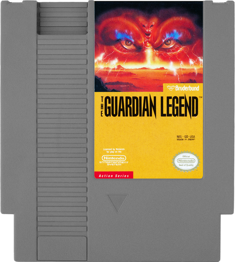 The Guardian Legend Nintendo Entertainment System NES for action adventure video game fans featuring sci fi exploration top down shooting side scrolling combat challenging enemies maze like environments power ups boss battles and classic Nintendo gameplay collectible gaming appeal game cartridge
