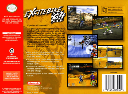 Excitebike 64 back cover art for Nintendo 64 (N64) video game