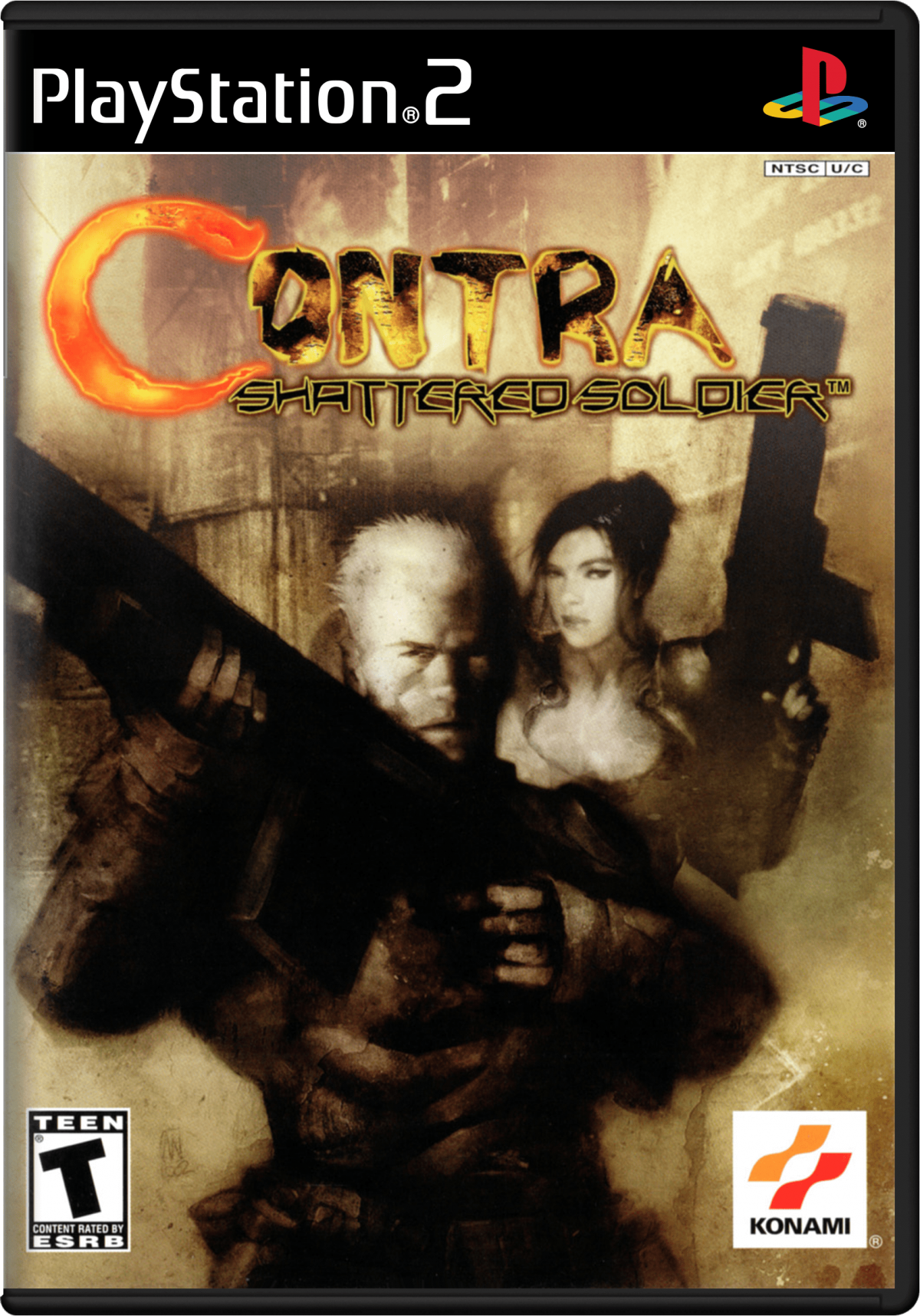 Contra: Shattered Soldier for PlayStation 2 with side-scrolling run-and-gun action and classic shooter gameplay cover art
