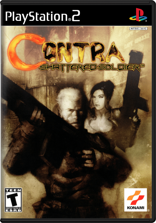 Contra: Shattered Soldier for PlayStation 2 with side-scrolling run-and-gun action and classic shooter gameplay cover art