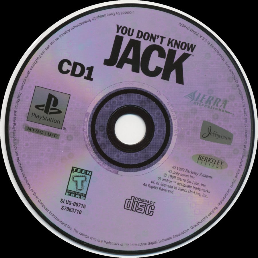 You Don't Know Jack cover art for PlayStation 1 (PS1) quiz video game. 