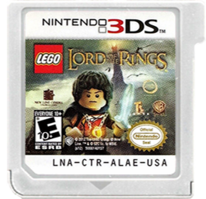 Lego Lord of the Rings 3DS game cartridge for the Nintendo 3DS system.