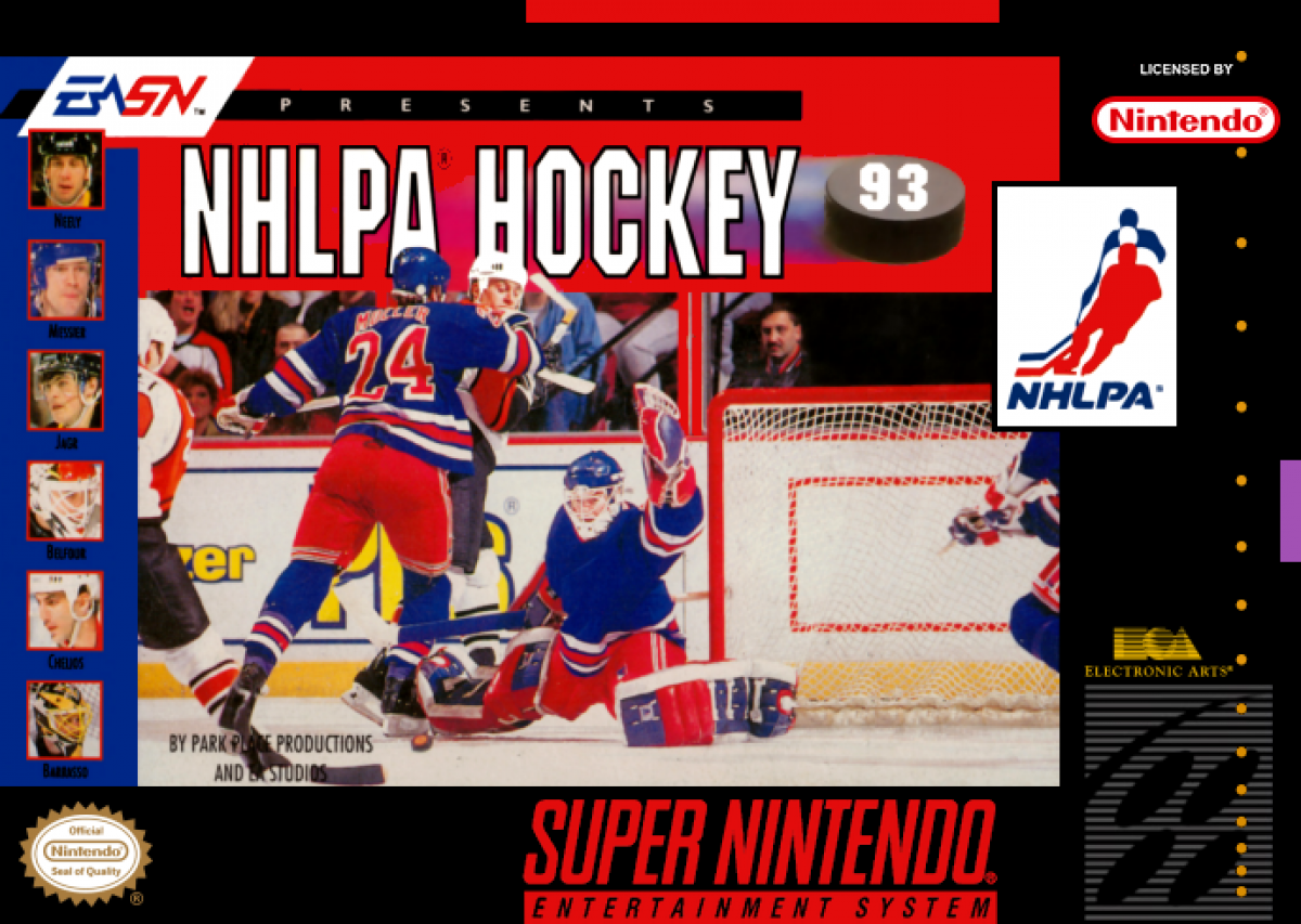 NHLPA Hockey 93 in box cover art for Super Nintendo Entertainment System SNES video game