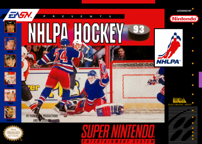 NHLPA Hockey 93 in box cover art for Super Nintendo Entertainment System SNES video game