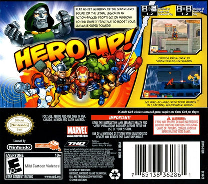 Marvel Super Hero Squad back of case for Nintendo DS (DS) superhero action adventure video game