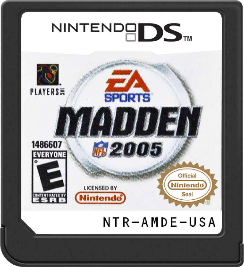 Madden NFL 2005 Nintendo DS DS video game featuring American football sports simulation gameplay NFL teams and players offensive play calling defensive strategies passing rushing touchdowns tackling interceptions special teams action season mode team management competitive football matches and classic Nintendo handheld sports gaming retro video game collection collectible gaming appeal game cartridge