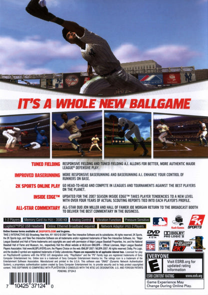 Major League Baseball 2K7 back cover art for PlayStation 2 (PS2) sports video game