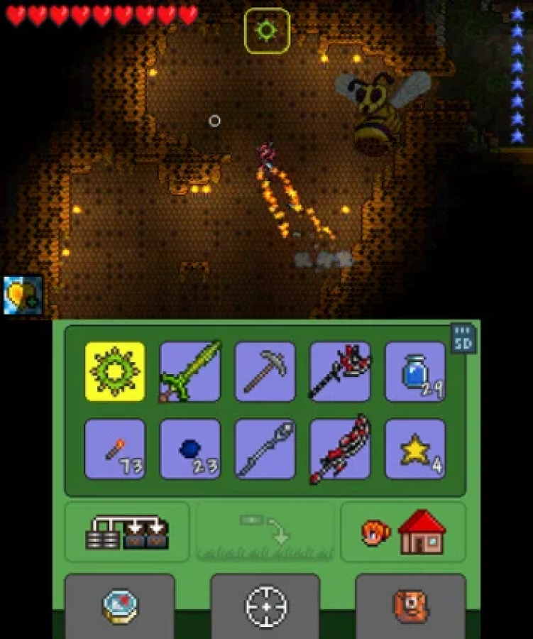 Terraria Nintendo 3DS for video game enthusiasts featuring sandbox adventure gameplay crafting resource gathering exploration building survival action procedurally generated worlds boss battles and collectible gaming appeal gameplay 