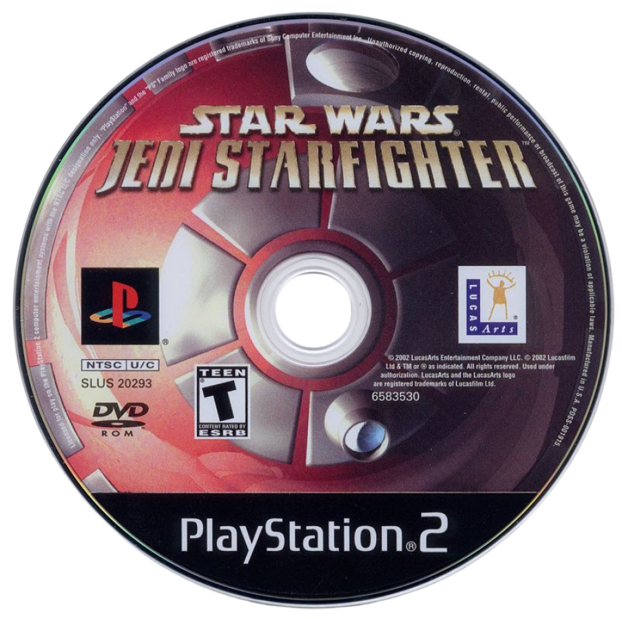 Star Wars: Jedi Starfighter – PlayStation 2 (PS2) video game disc, space combat action.