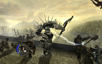 The Lord of the Rings The Two Towers Xbox inspired design featuring epic fantasy action adventure aesthetic Middle Earth warfare heroic battles against the forces of Mordor sword combat iconic fellowship characters cinematic Tolkien inspired gameplay presentation gampeplay 