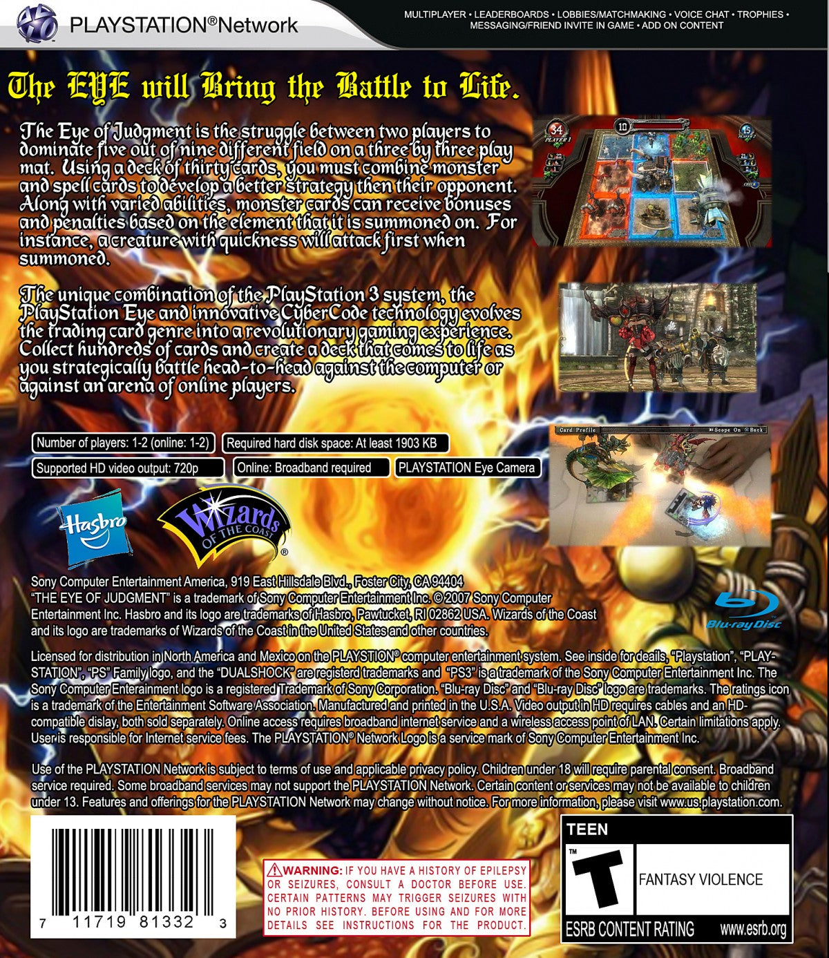 The Eye of Judgment back cover art for PlayStation 3 (PS3) video game