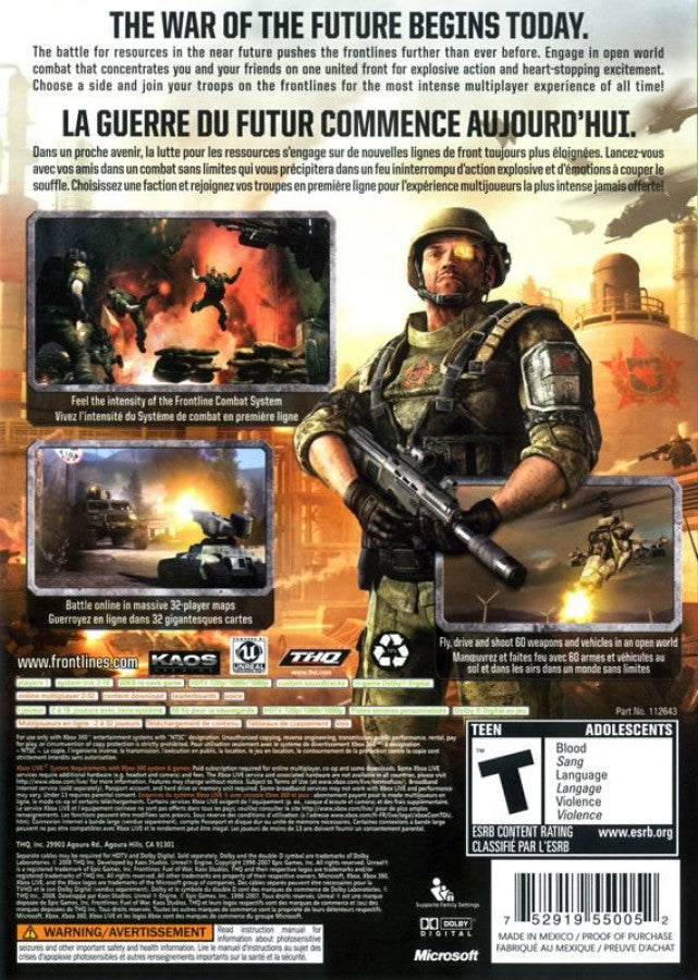Frontlines: Fuel of War back of case for Xbox 360 (X360) first-person shooter video game
