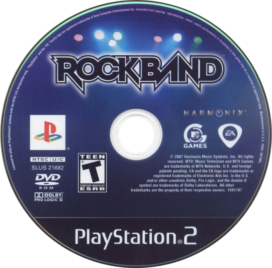 Rock Band – PlayStation 2 (PS2) video game disc, music rhythm game.