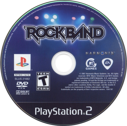 Rock Band – PlayStation 2 (PS2) video game disc, music rhythm game.