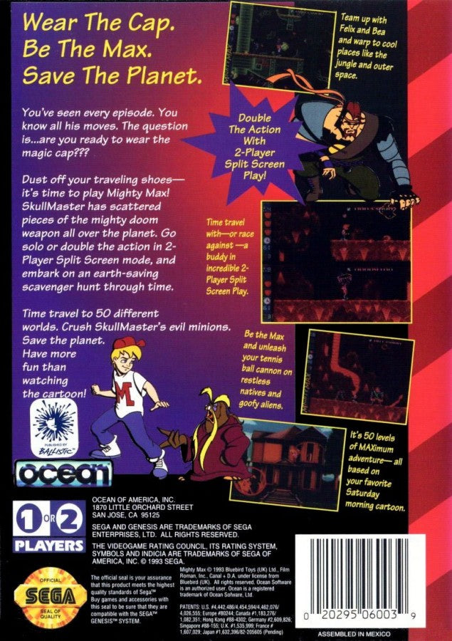The Adventures of Mighty Max Sega Genesis retro video game action platformer back of case (1994)