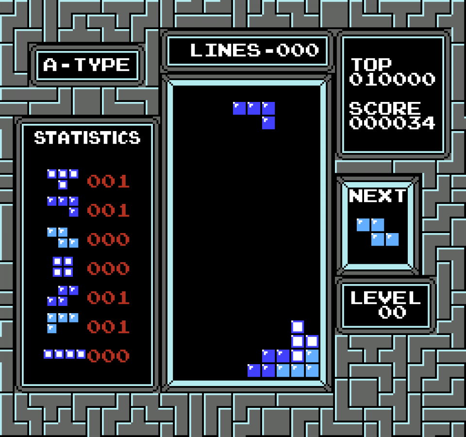 Tetris gameplay image for Nintendo Entertainment System (NES) retro video game