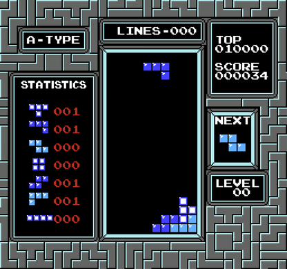 Tetris gameplay image for Nintendo Entertainment System (NES) retro video game