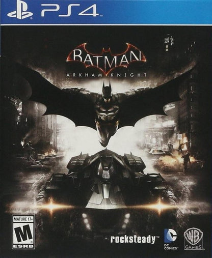 Batman: Arkham Knight cover art for PlayStation 4 (PS4) action-adventure superhero video game