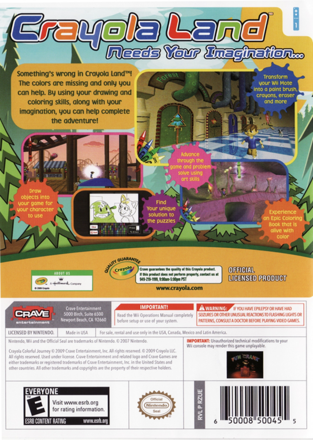 Crayola Colorful Journey back cover art for Nintendo Wii (Wii) video game