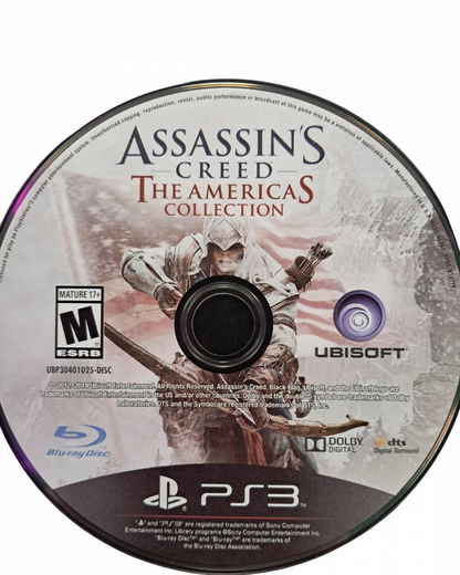 Assassin's Creed The Americas Collection PlayStation 3 PS3 for retro video game enthusiasts featuring action adventure gameplay open world exploration stealth based missions historical settings parkour traversal cinematic storytelling multiple Assassin's Creed adventures and collectible gaming appeal disc