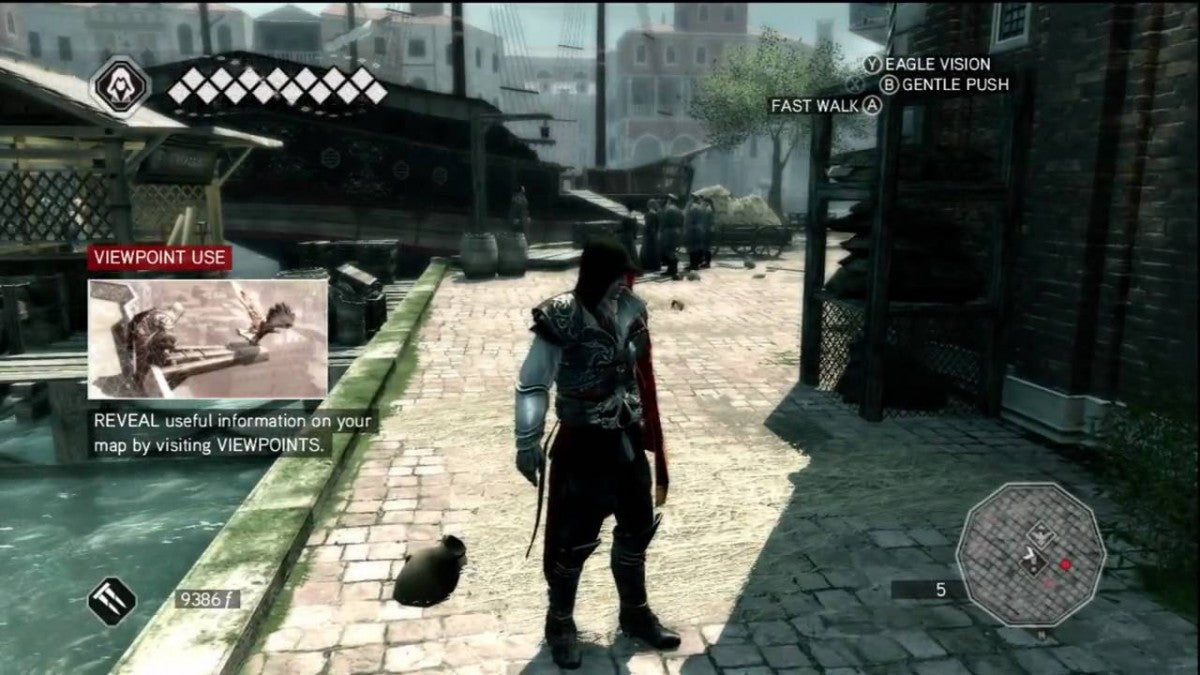 Assassin's Creed II Platinum Hits Xbox 360 open-world action-adventure stealth video game Ubisoft Ezio Auditore Renaissance Italy assassin brotherhood vendetta Florence Venice Monteriggioni exploration parkour climbing tombs codex pages Leonardo da Vinci historical fiction gameplay screenshot